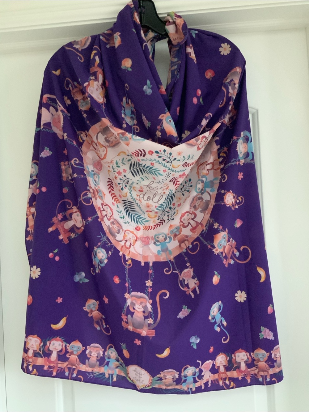 Purple Floral & Monkey Print Fashion Silk Shawl